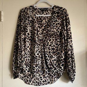 SINGLE Los Angeles Leopard-print Deep V Top, Size XS